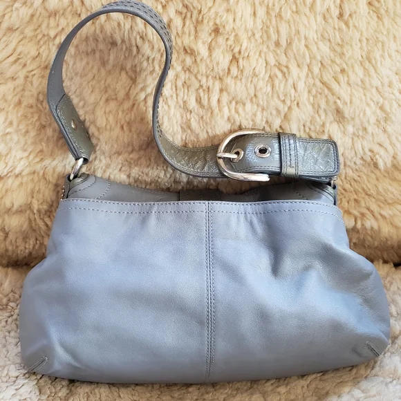 Coach Soho Hobo Bag Buckle Flap Y2k Shoulder  Gray Vintage - Picture 2 of 10